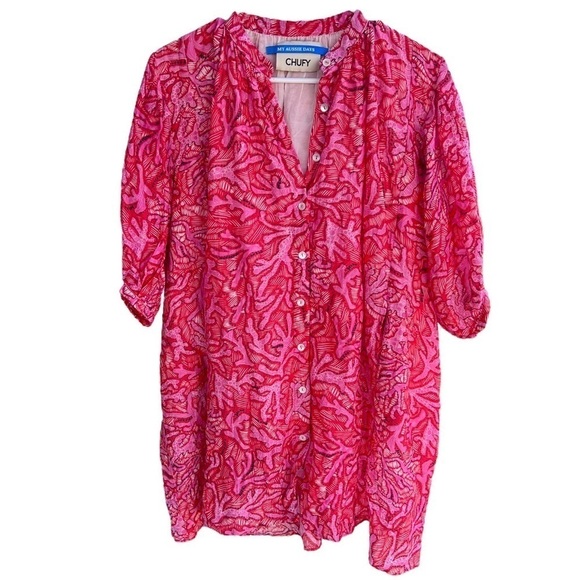 CHUFY My Aussie Days Ziggy Mini Dress Gunai Pink XS Cotton Silk Loose Fit GUC - Picture 3 of 16